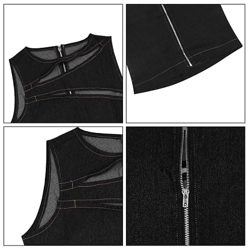 MINGSEECESS Women Sexy Irregular Hollow Out Cutting Denim Crop Tank Top Sleeveless Back Zipper Vest Clubwear thumbnail 4