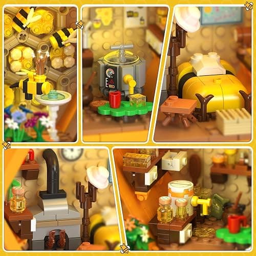 INSOON Farm Bee House Building Set with Lights, 1704PCS Honey Cabin Building Block Kit with Flowers Botanical Animals, Treehouse Construction Model Home Decor, Toy Gift for for Adults Boys Girls 12+ thumbnail 5