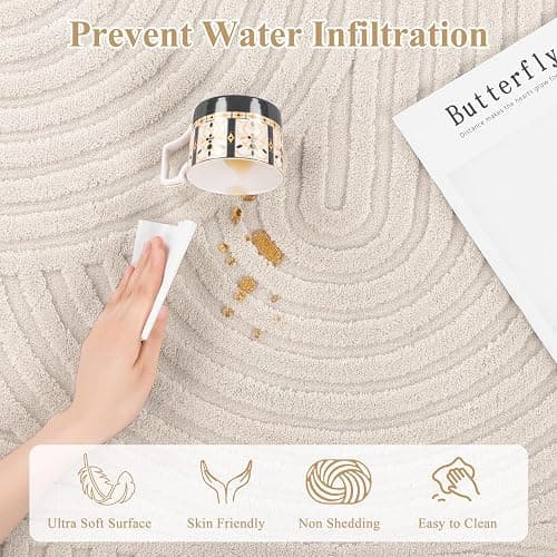 Pauwer 5x7 Washable Area Rugs for Living Room Modern Beige Solid Color Soft Fluffy Rugs for Bedroom Non Slip Boho Accent Indoor Mat Floor Carpet Cover for Kids Room Dining Room Kitchen Office thumbnail 5