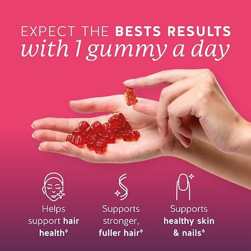 Biotin Gummies for Hair, Skin & Nails. 5,000 mcg High Potency Vegan Vitamins for Faster Hair Growth, Stronger Nails & Healthy Skin. with Vitamins C & E, 30 Gummies thumbnail 2