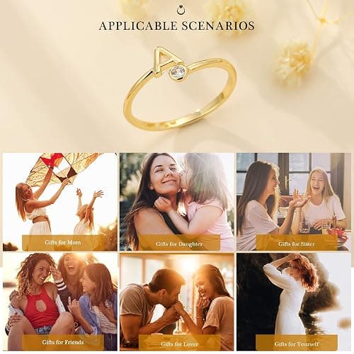 Turandoss Rings for Women Girls - Non Tarnish Dainty 14K Gold Plated Adjustable Letter Rings for Women Teen Girls, Stackable Cute Thumb Pinky Fashion Unique Open Simple Birthday Gifts Jewelry thumbnail 7