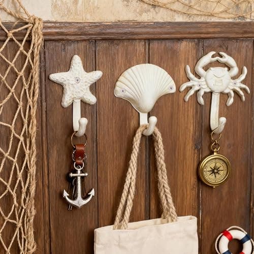 LB-LAIBA Crab Shell Starfish Coat Hooks, Beach Marine Style Wall Hooks Coat Hooks for Towel, Key, Robe, Coats, Scarf, Bag, Cap, Coffee Cup, Mugs Nautical Coat Hook Ocean Décor 3 Pieces thumbnail 4