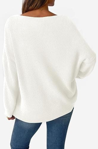 GKBK Women's Oversized Sweaters V Neck Off The Shoulder Sweater Long Sleeve Pullover Loose Fit Spring Clothes Fashion Outfits thumbnail 4
