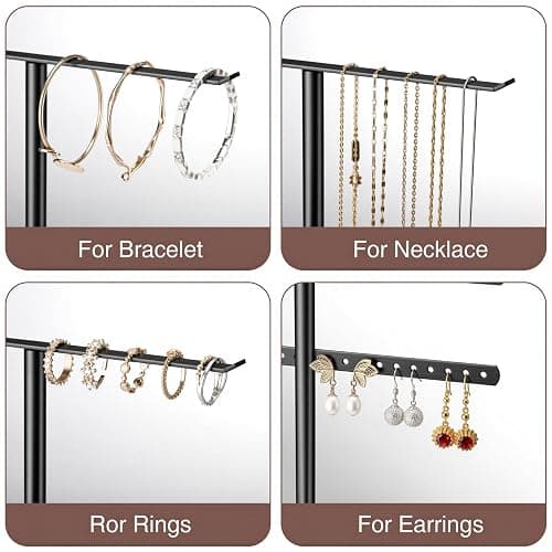 Jewelry Stand Organizer Black - 37CM Tall Sturdy Metal, 3-Tier Jewelry Holder for Necklace, Earring, Bracelet, Ring thumbnail 4