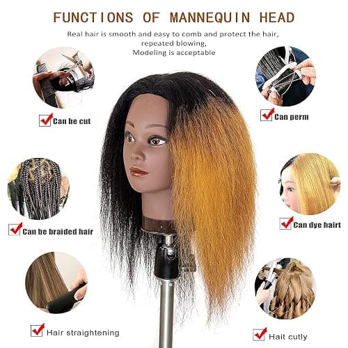 MILLYSHINE Mannequin Head With Human Hair,16",Braiding Styling Doll Head,Beauty School Manikin Head,Curling Dyeing Hairdresser Practice Training Head thumbnail 2