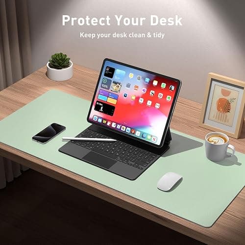 Aothia Large PU Leather Desk Pad Protector - Non-Slip Mouse Pad & Writing Mat for Office/Home, Waterproof, Easy to Clean (23.6" x 13.7", Aqua) thumbnail 4