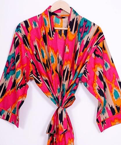 Pure 100% Cotton Robe For Womens Bathrobe Dressing Gown Long sleepwear Free Size Kimono thumbnail 5