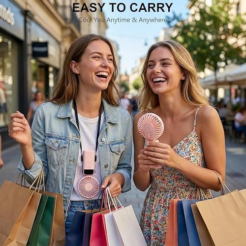 Jumkeet Handheld Fan, Mini Portable Foldable Fan with USB Rechargeable Battery 2600mAh, 5 Speeds Battery Operated Desk Desktop Fan with LED Display & Base for Home Office School Travel Outdoor (Pink) thumbnail 2