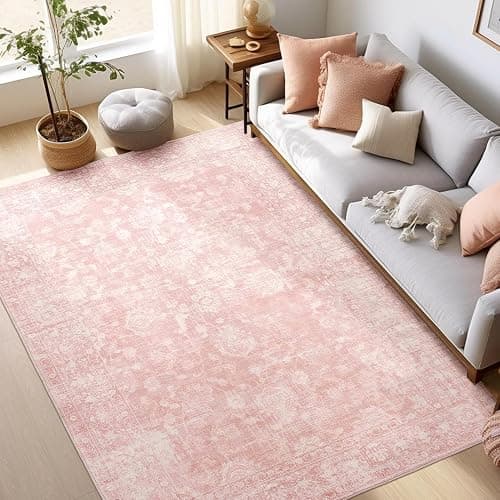 FROZZUR Boho Pink Area Rug 5x7 – Soft Washable Vintage Rug with Non-Slip Backing for Living Room, Bedroom & Nursery, Cozy Home Decor thumbnail 4