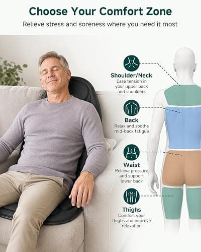 Snailax Back Massager with Heat, Memory Foam Chair Massage Pad | Vibration Massager for Neck & Shoulder, 4 intensities, 2 Heat Levels, 2026 Upgraded Seat Massager for Office Chair,Home thumbnail 4