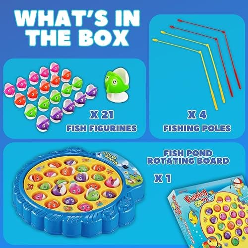 Haktoys Fishing Game for Kids & Toddlers – Battery-Operated Rotating Fishing Toy with 21 Fish, 4 Poles & Music On/Off Switch – Fun Educational Board Game for Boys & Girls thumbnail 4