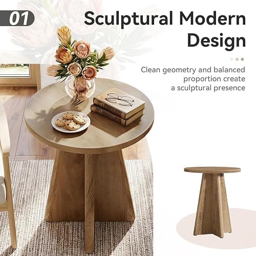Tribesigns Round End Table Living Room, 19.7" Small Modern Couch Side Table | Sculptural Cross Base, Warm Natural Woodgrain Finish, 23.6" Accent Table for Small Spaces, Bedroom, Sofa, Natural Oak thumbnail 4