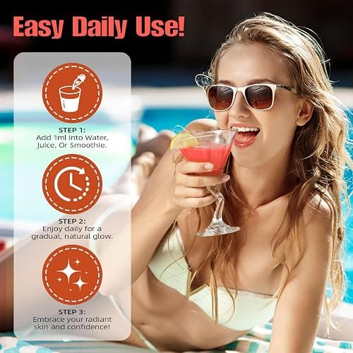 Sunless Tanning Drops to Drink | Oral Drinkable Sunless Tanning Drops for Natural Glow | Safe & Long-Lasting Enhances Natural Tan | for All Skin Types thumbnail 7