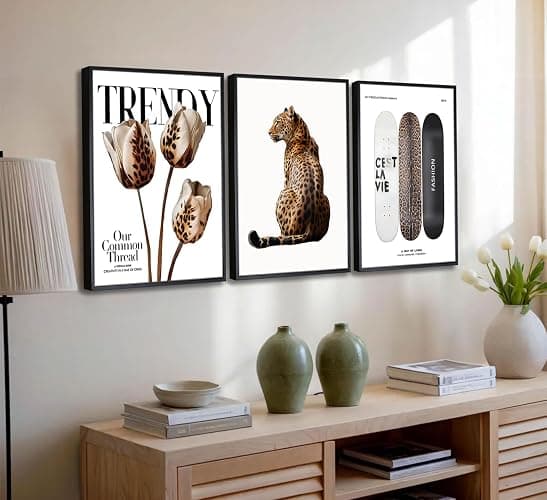 3Pcs Black Framed Trendy Leopard Print Canvas Wall Art Picture Stylish Female Aesthetic Poster Cheetah Printed Preppy Fashion Skateboard Wall Decor for Bedroom Apartment Dorm Living Room 12x16in thumbnail 4