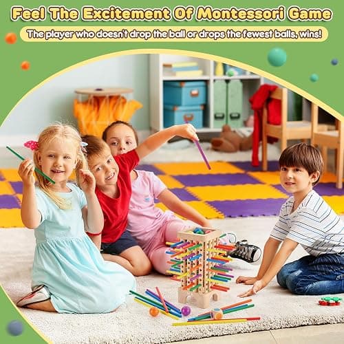 Montessori Game Wooden Board Game, 42 Colorful Wooden Sticks Dice Game Math Educational Toys for 3 4 5 6 Years Old, Fine Motor Skills Toys & Counting Toy Family Game Travel Toys Gifts for Kids thumbnail 2
