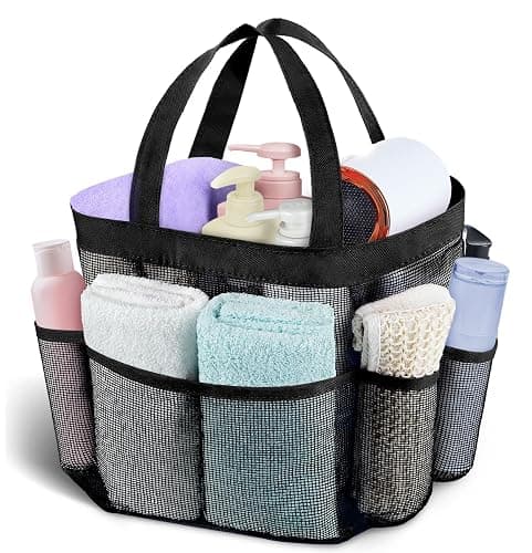 Attmu Mesh Shower Caddy Portable, Quick Dry Hanging Shower Tote Bag for College Dorm Room Essentials, Large Capacity Shower Caddy Dorm for Bathroom Gym Swimming - Black - Image 1