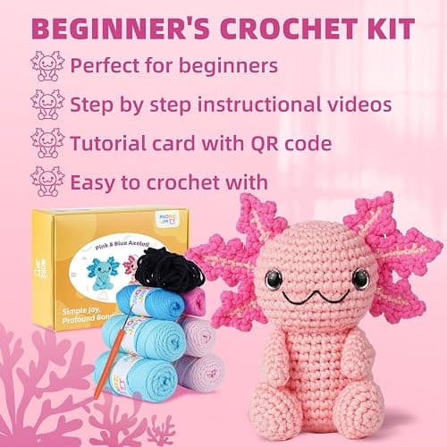 MOREJMTT Crochet Kit for Beginners, Crochet Animal Kits,Crocheting Kit for Starters with Step-by-Step Video Tutorials, Beginner Crochet Kits for Adults (2Pack Axolotl) thumbnail 6
