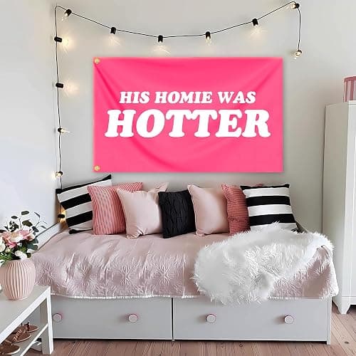 His Homie Was Hotter Flag 3x5 Ft Funny Pink Tapestry Durable polyester for Room Teen Girls Indoor Bedroom and College Dorm Wall Banner Flag Decor thumbnail 4