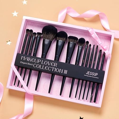 Jessup Makeup Brushes Set Jessup Make up Brushes 14Pcs Black Kabuki Foundation Eyeshadow Contour Concealer Powder Eyeliner Crease Eyebrow Blending Brush with Gift Box, T336-G thumbnail 8