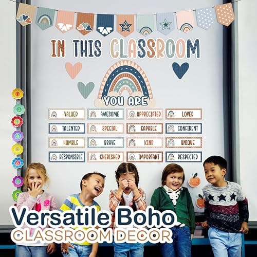 4E's Novelty 36 Pcs “in This Classroom You are” Boho Classroom Bulletin Board Sets, Boho Motivational Bulletin Board Decorations with Rainbow, & Positive Affirmations School Wall Decor Classroom thumbnail 2