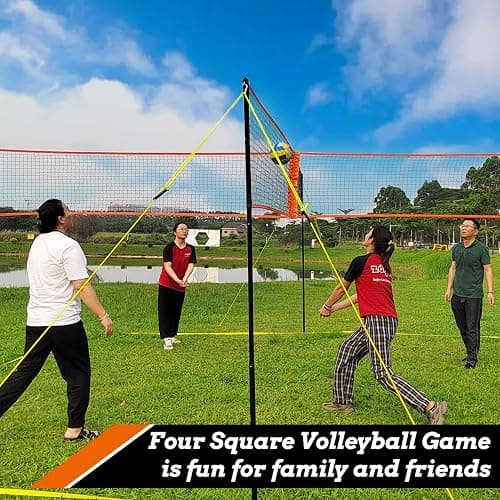 Zdgao 14 ft/20 ft 4-Way Volleyball and Badminton Combo Net with Soft Volleyball, Rubber Hammer and Carry Bag, Adjustable Height Four Square Volleyball Game Set for Backyard and Beach thumbnail 2