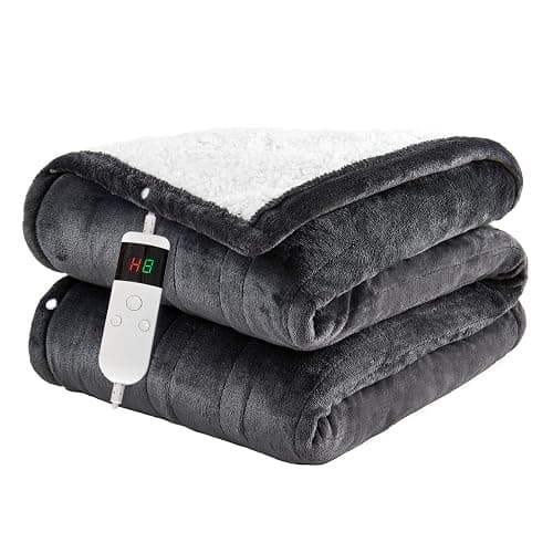 Electric Blanket Heated Queen, Soft Flannel 84"x90" Heating Blanket with 8 Hours Auto Off 10 Fast Heating Levels Machine Washable Sherpa Heated Blanket with Overheating Protection - Image 1