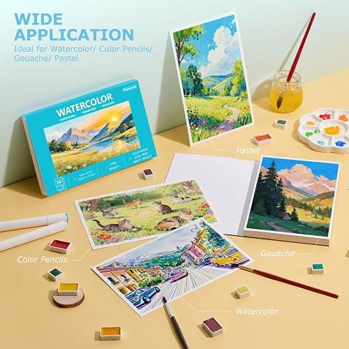 Pacocoast 5.5"x8.5" Bulk Watercolor Pad, Pack of 3 (90 Sheets) 140lb/300gsm | Cold press pages, glue bound acid-free artist drawing paper for adults. Great for watercolor, pencil, pastel & crayon, Teal thumbnail 7