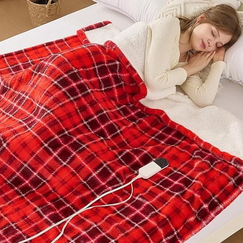MAXEVE Heated Electric Blanket, 50"x60" Faux Fur Fast Heating Throw Blankets with 8 Heating Levels & 8 Hours Auto Off with Over-Heat Protection & ETL Certified, Plaid Red thumbnail 6