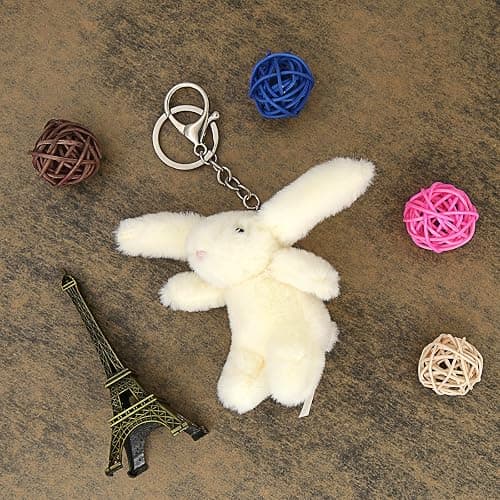 Miokkley Cute Bunny Plush Keychain for Backpack, 3.5" Inch Mini Rabbit Keychain Purse Charm Pendant Gift for Women thumbnail 2