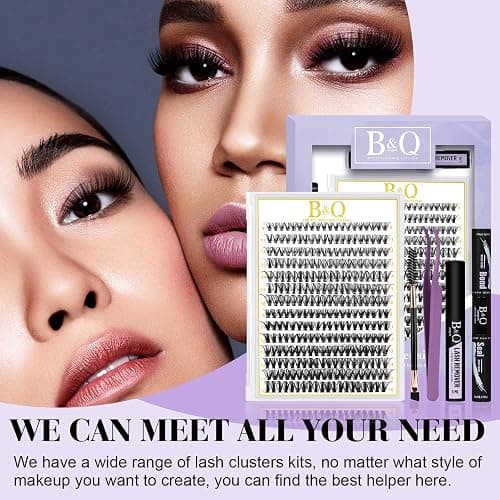 B&Q Lash Clusters Kit 280PCS Eyelash Clusters Kit,40D D 9-16MIX Individual Lash Comfortable Eyelash Extension Set, Classic Look with Bond and Seal Waterproof, Remover DIY at Home(Set,40D) thumbnail 8