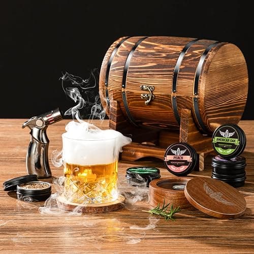 INSISART Whiskey Smoker Kit, Old fashioned Smoker Kit with Barrel,Charred | Patent Pending, with torch and 6 wood chips, Smoke infuser for cocktails and bourbon, Whiskey Gifts for Men,Dad(NO Butane) thumbnail 2