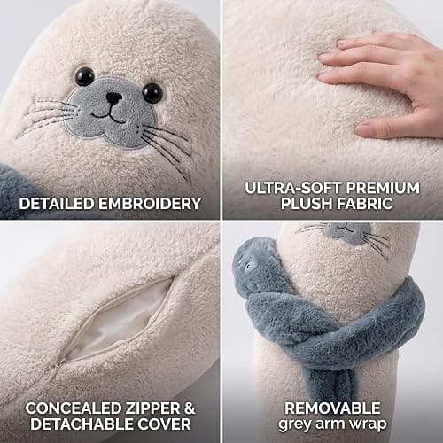 Nadier Shop Voice Recording Hugging Pillow with Heat and Tapping, Plush Comfort Companion for Adults, Emotional Support Sleep Aid Buddy with Remote Control(Seal,PATTING+Heat_Large) thumbnail 4