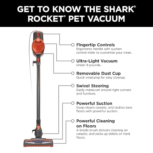 Shark Rocket Ultra-Light Corded Bagless Vacuum for Carpet and Hard Floor Cleaning with Swivel Steering (HV301), Gray/Orange thumbnail 12