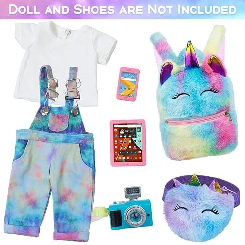 ZITA ELEMENT 7 Pcs American 18 Inch Doll Clothes and Accessories - 18 Inch Doll Clothes Set with Backpack, Waist Bag, Cell Phone, Tablet, Camera thumbnail 4