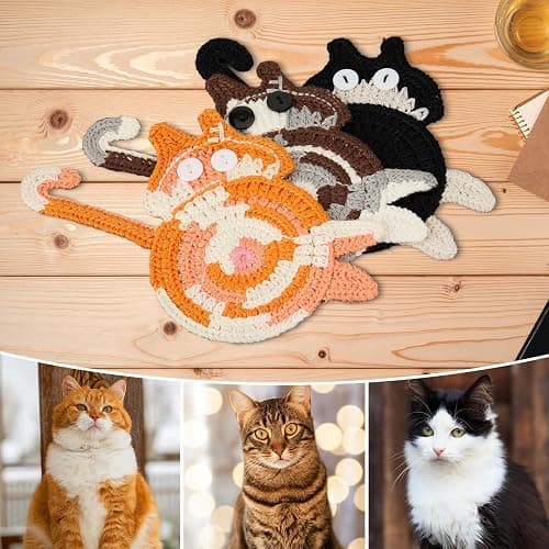 Cat Gifts for Cat Lovers 3PCS Cat Coaster Woven Creative Cute Cat Coaster Insulation Coaster Coffee and Tea Coaster Desktop Gifts thumbnail 8