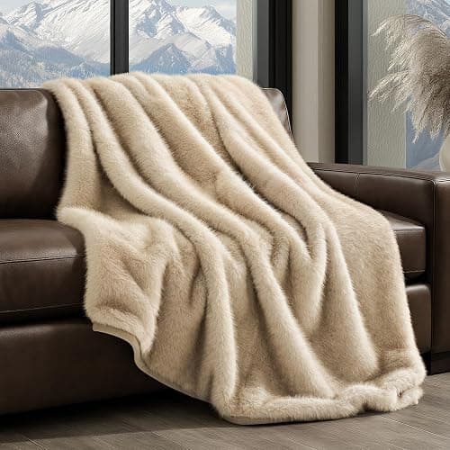 EVERGRACEHOME Luxury Faux Fur Throw Blanket, Soft Fluffy Faux Mink Blankets for Bed, Couch, Sofa, Thick Cozy Plush Warm Fur Throws with Reversible Velvet, Tipped Golden Fox, 50"x60" thumbnail 6