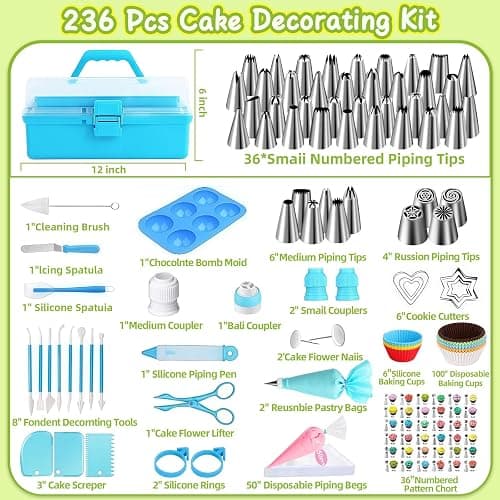 Suuker Cake Decorating Tools Supplies Kit, 236 Pieces Baking Accessories with Storage Case, Frosting Piping Kit, Piping Bags and Tips Set with 36 Numbered Piping Tips, Pastry Bags for Cake thumbnail 7