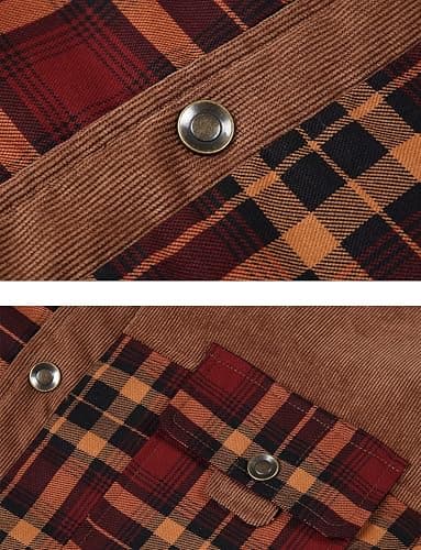 Haellun Men's Long Sleeve Sherpa Lined Shirt Jacket Flannel Plaid Fleece Coats thumbnail 5