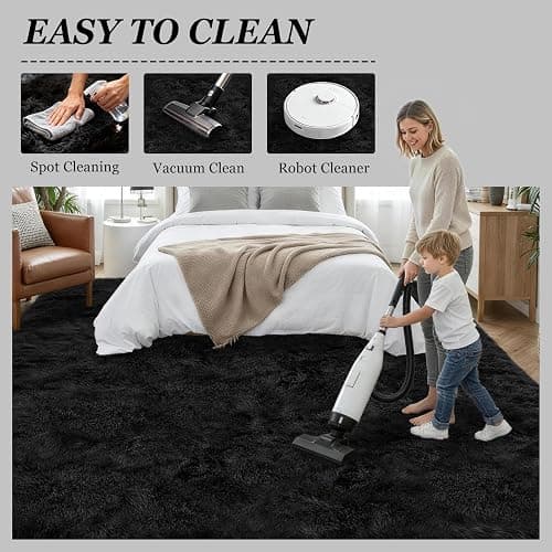 8x10 Area Rugs for Living Room Bedroom: Ultra Soft Fluffy Shag Rug Upgrade Non-Slip Non-Shedding Large Fuzzy Plush Carpet Indoor Floor Carpets for Kids Room Playroom Nursery Dorms Home Decor Black thumbnail 8