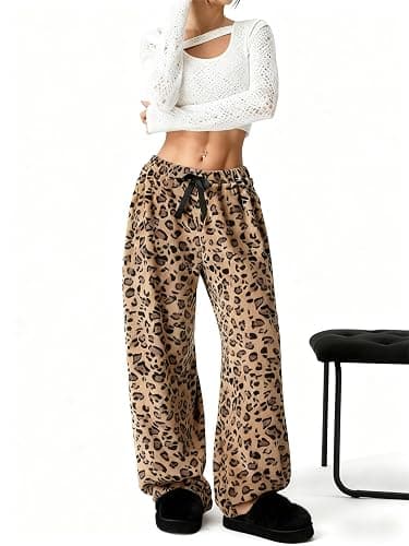 Womens Fuzzy Fleece Pajama Pants Fluffy Pj Bottoms Plush Fall Winter Cozy Warm Pajamas Cute Flannel Lounge Pant thumbnail 2