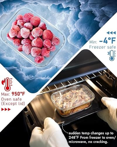BOROHOUSE 12-Pack Glass Containers with Tempered Lids – Borosilicate, Oven-Safe(-4°F~950°F), Airtight, BPA-Free, Multi-Size for Meal Prep, Dishwasher Safe (Gray) thumbnail 4