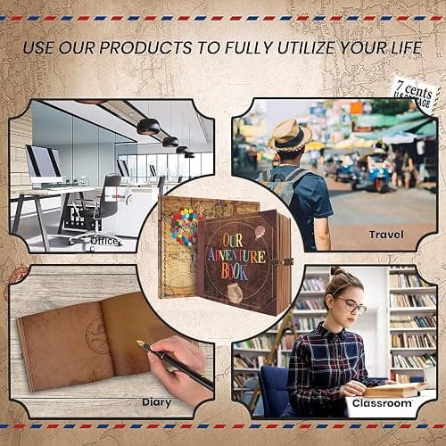 JIMBON Our Adventure Book Scrapbook Photo Album Retro Style Embossed Letter Cover Travel Diary Journal Scrap Book Kit For Couples,Memory Book For Anniversary Wedding thumbnail 8
