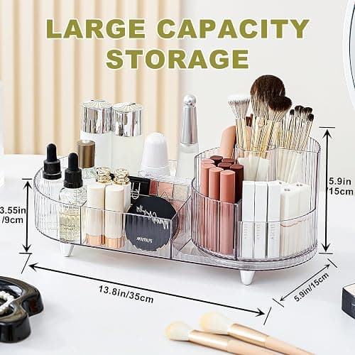 BULLA Makeup Organiser, 360 Rotating Makeup Organiser, Rotating Compartment 2 In 1 Cosmetic Storage, Makeup Organizer Storage Is Perfect for Dresser, Bathroom, Bedroom (Crystal Clear) thumbnail 2