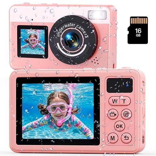 Maxmango D70 4K Underwater Digital Camera - 48MP 10FT Waterproof Camera for Snorkeling - Dual Screen Selfie Compact Floatable Camera with 16GB Card - Point and Shoot Digital Cam 1200mAh Battery -Pink - Image 1