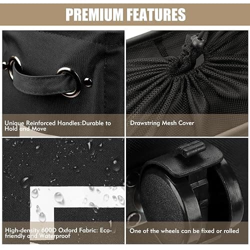 DOKEHOM 25-Inches Slim Laundry Basket on Wheels, Collapsible Rolling Laundry Hamper, Foldable Narrow Corner Clothes Storage Bins (Black) thumbnail 5