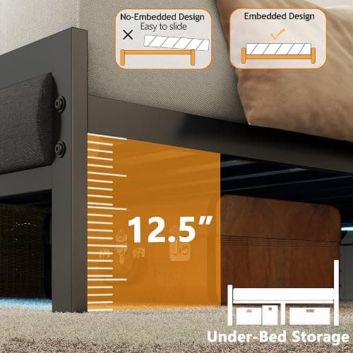 Furnulem Queen Bed Frame with Headboard and Storage Shelf, LED Light and Charging Station, Metal Platform Bed with Heavy Duty Slats, No Box Spring Needed, Noise Free & Easy Assembly thumbnail 4