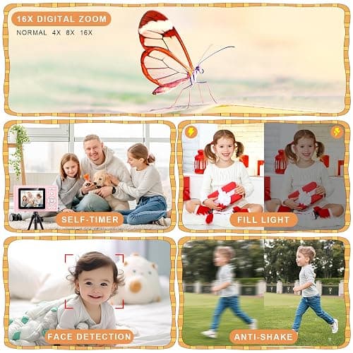 Digital Camera, Camera for Kids, UHD 4K 48MP Point and Shoot Digital Cameras with 64GB SD Card and 16X Digital Zoom Anti Shake, Compact Portable Small Gift for Boys Girls Students, Pink thumbnail 3