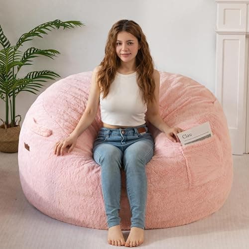 MAXYOYO Bean Bag Chair, Soft Bean Bag Sofa with Supportive Foam Filling | Plush Bean Bag Sofa with Supportive Foam Filling, Floor Sofa Seat with Side Pocket and Washable Cover, Pink, 3FT - Image 1