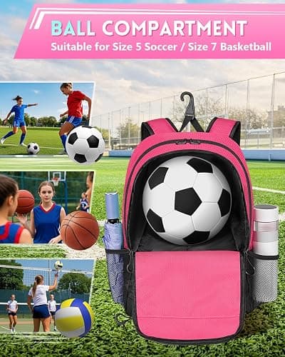 MATEIN Girls Soccer Backpack with Ball Holder, Shoe Compartment, Fence Hook | Large Basketball Bag for Tournament & Game Day, Lightweight Youth Sports Bag Fits 15.6 Inch Laptop, Soccer Team Gifts thumbnail 2