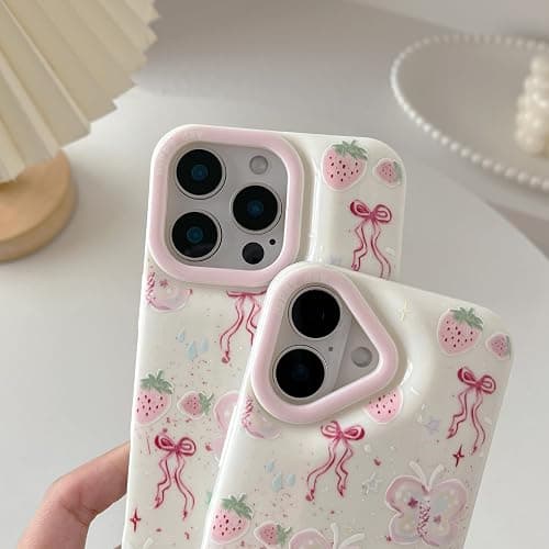 FLIRACON Cute Butterfly Bowknot Strawberry Soft Phone Case Compatible with iPhone Case (White,for iPhone 15 Plus) thumbnail 3
